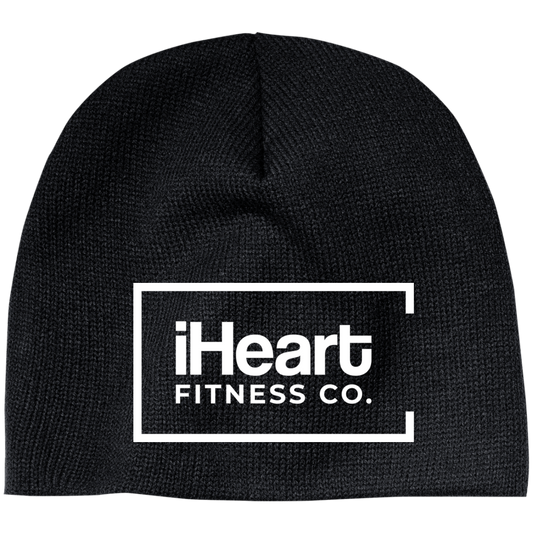 black beanie with white iheartfitness logo