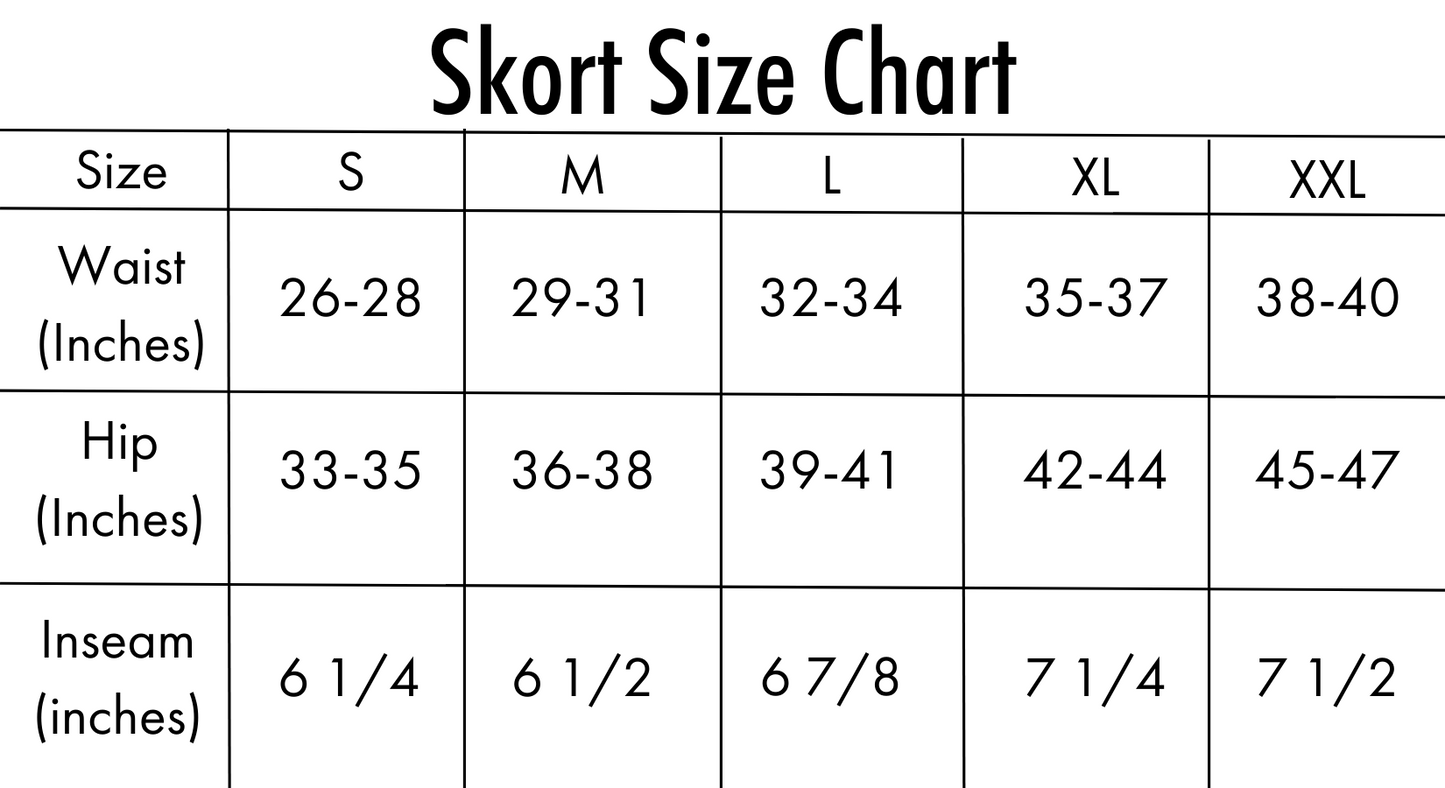 iheart fitness sizing chart for skorts