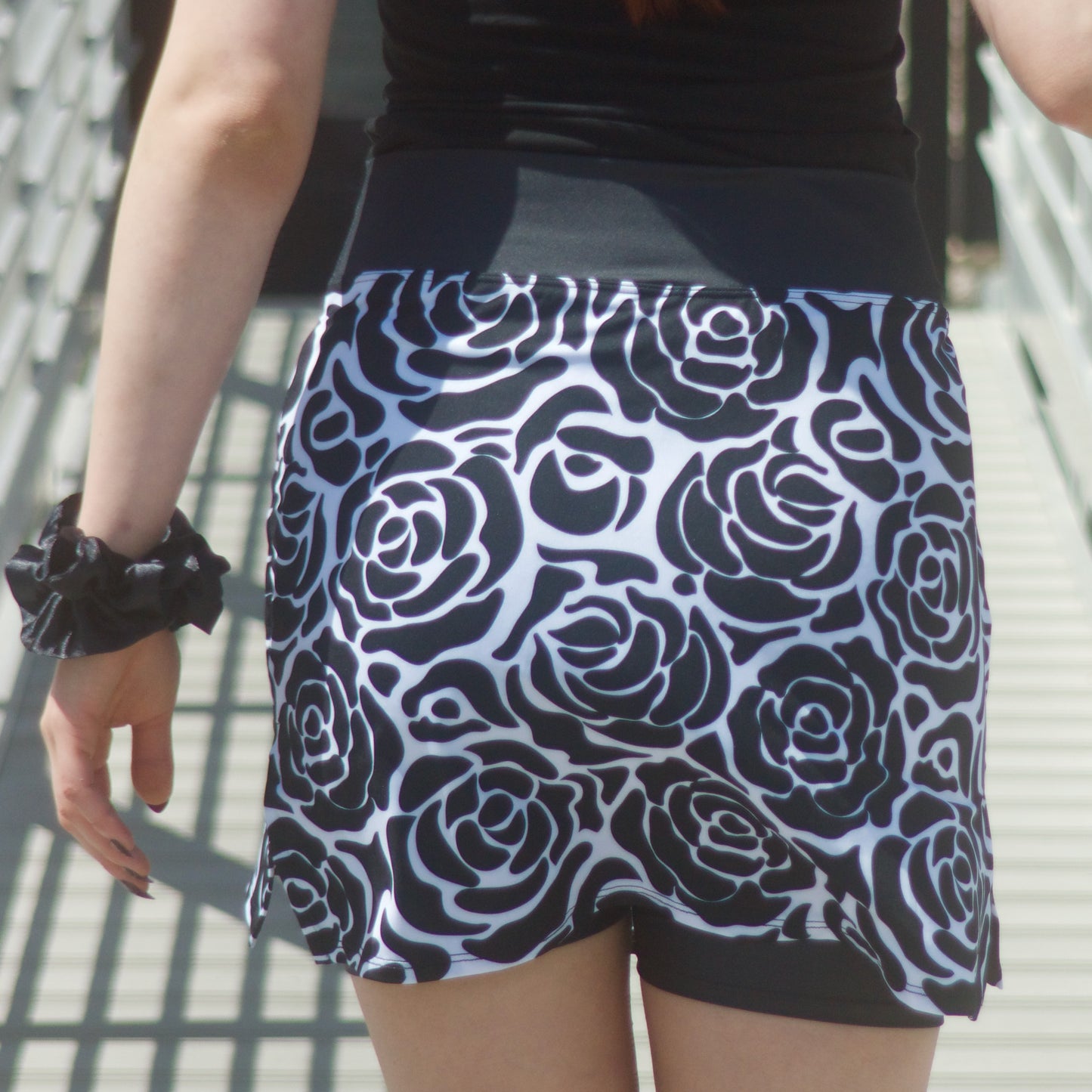black and white skort with roses
