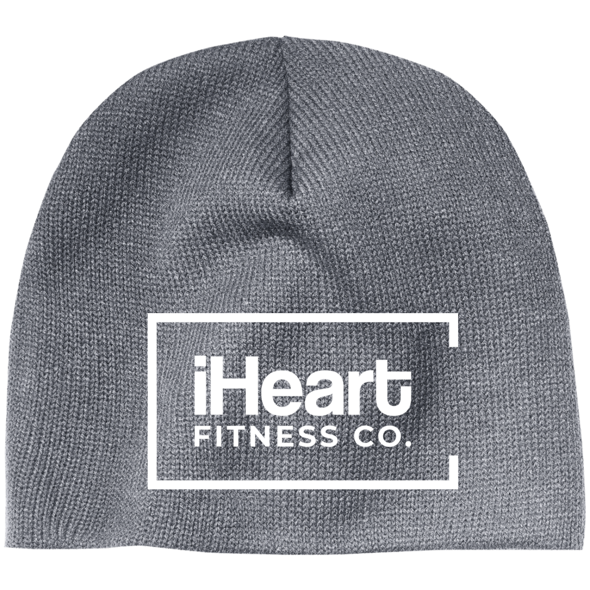 grey beanie with white iheart fitness logo