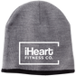 grey beanie with black rim and white iheart fitnes logo